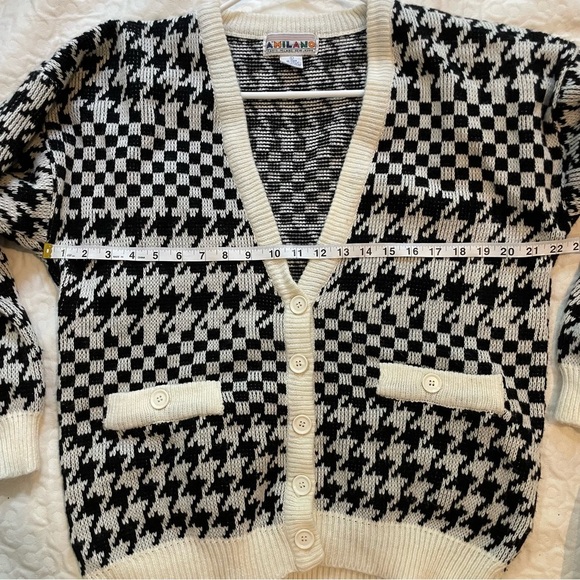 A’MILANO Cardigan Sweater Paris Milano New York Houndstooth Herringbone Large - Picture 6 of 8